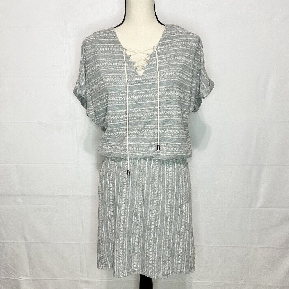The Vanity Room Women's Textured Knit Lace Up Dress Gray Size M NWT